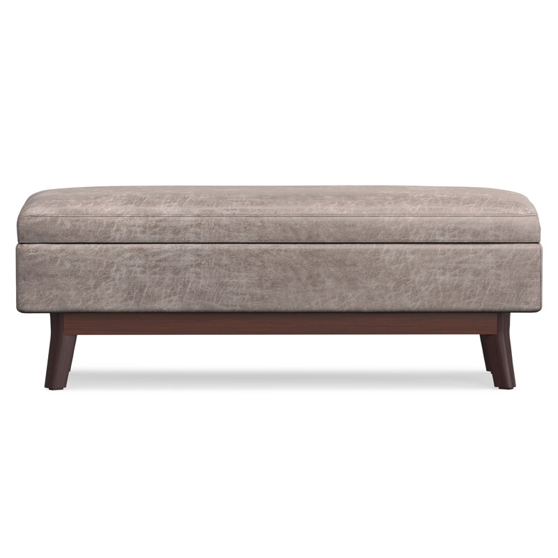 Owen 48"W Upholstered Storage Ottoman with Lift Top and Solid Wood Legs, Distressed Grey Taupe