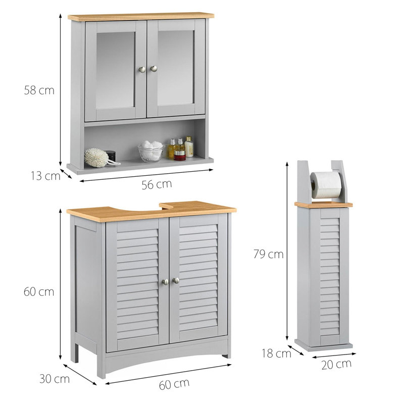 Casandra Wall Mounted Required Bathroom Storage Furniture Set, Grey
