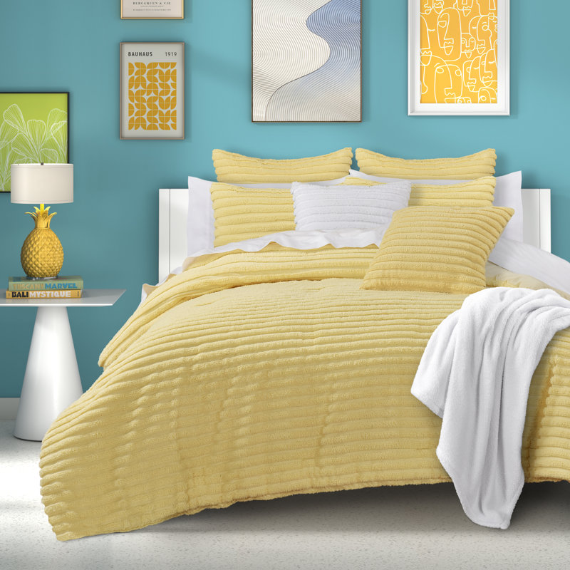 Ensemble d'édredon Darcy, Édredon pour grand lit + 2 taies décoratives sta, Jaune