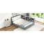 Lit double gris en bois avec tête de lit avec rangement, 2 tiroirs, pin et confort-1427305883