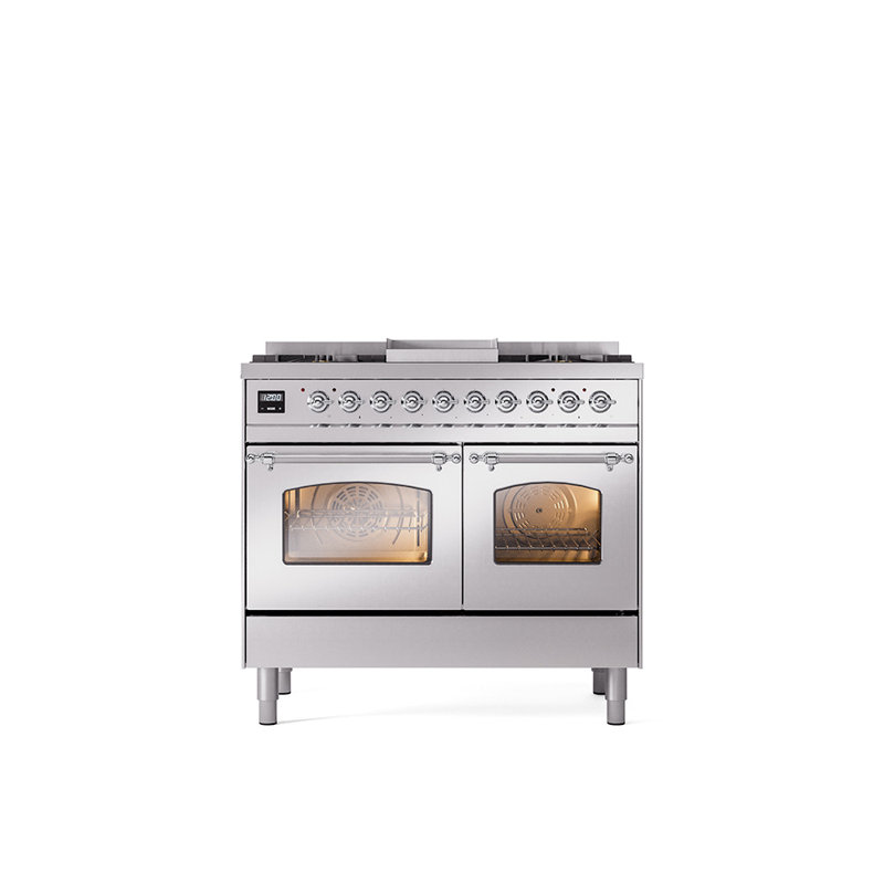 ILVE Nostalgie II 40 in Dual Fuel Range, White/Brass, Liquid Propane