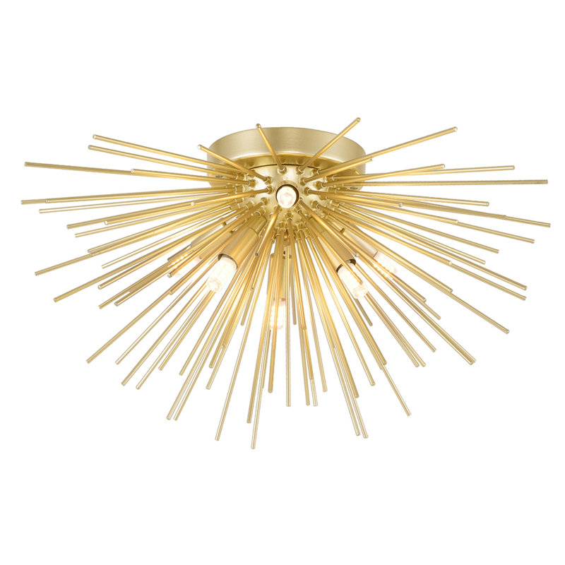 6-Light Flush Mount Ceiling Light – 20” Diameter, Gold Leaf Finish – Ideal for Living Room, Dining Room, Bedroom, Hallway