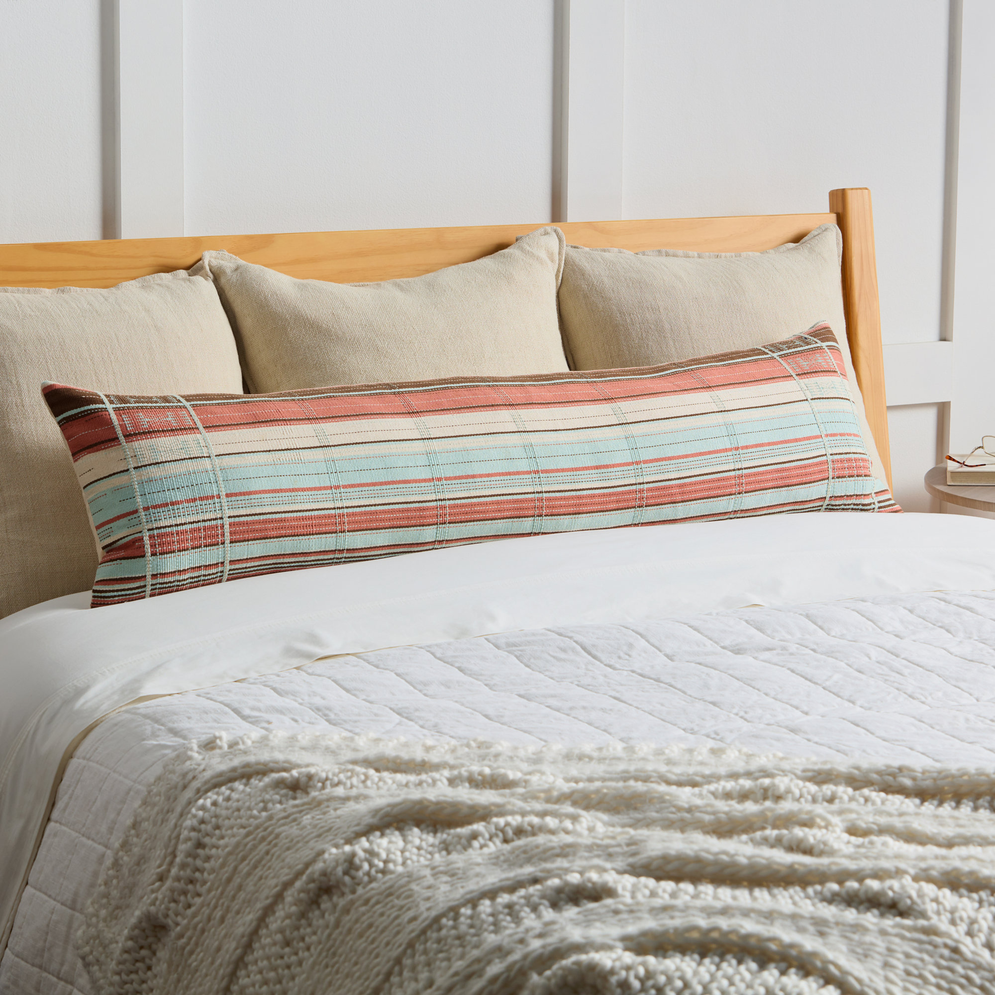 Kana Embroidered Cotton Lumbar Throw Pillow, Polyester/Polyfill