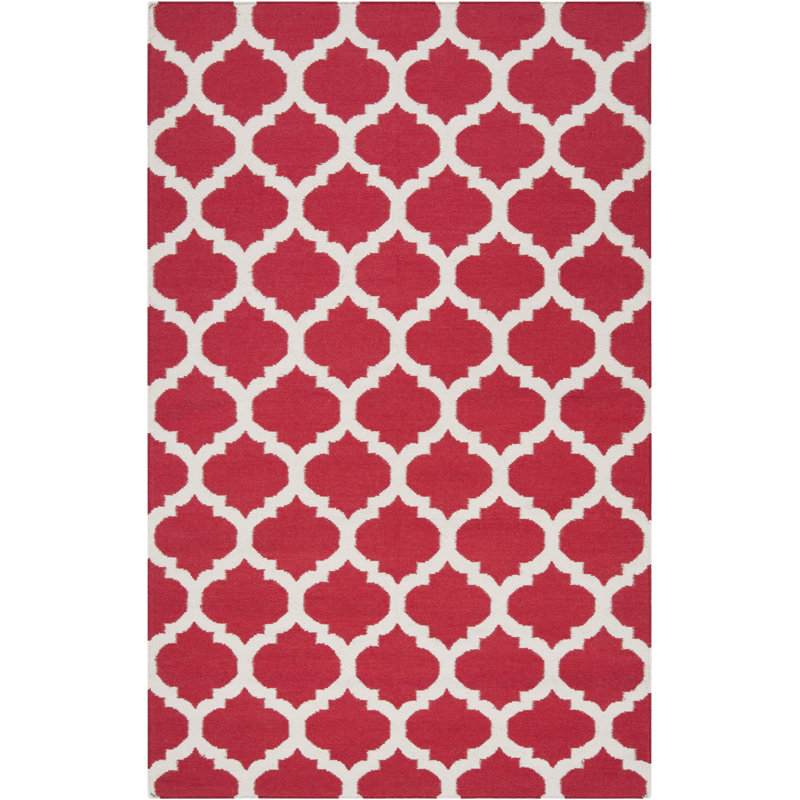 Tapis rouge en laine tissé à la main et à plat Kramer, 3 pi 6 po x 5 pi 6 po