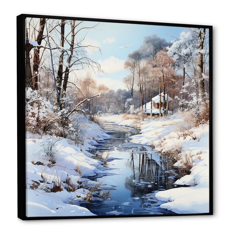 «Snow River Winter Scenery I», reproduction d'art sur toile, Cadre flottant noir, 36" H x 36" W