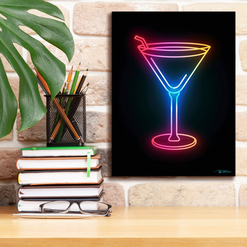 Art mural sur toile Ebern Designs «Neon Martini Glass 2» par Momart, H 16 po x l 12 po x P 0,75 po
