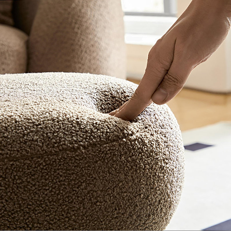Mushroom Stool, Brown Lamb Wool Seat, Barrel PVC Pipe With Walnut Veneer, Brown, Wool