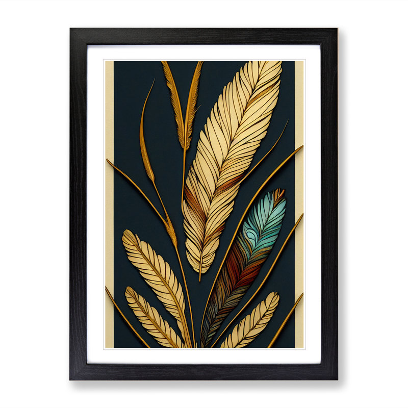 Stunning Feathers - Single Picture Frame Print, Black , 34cm H x 25cm W x 2cm D