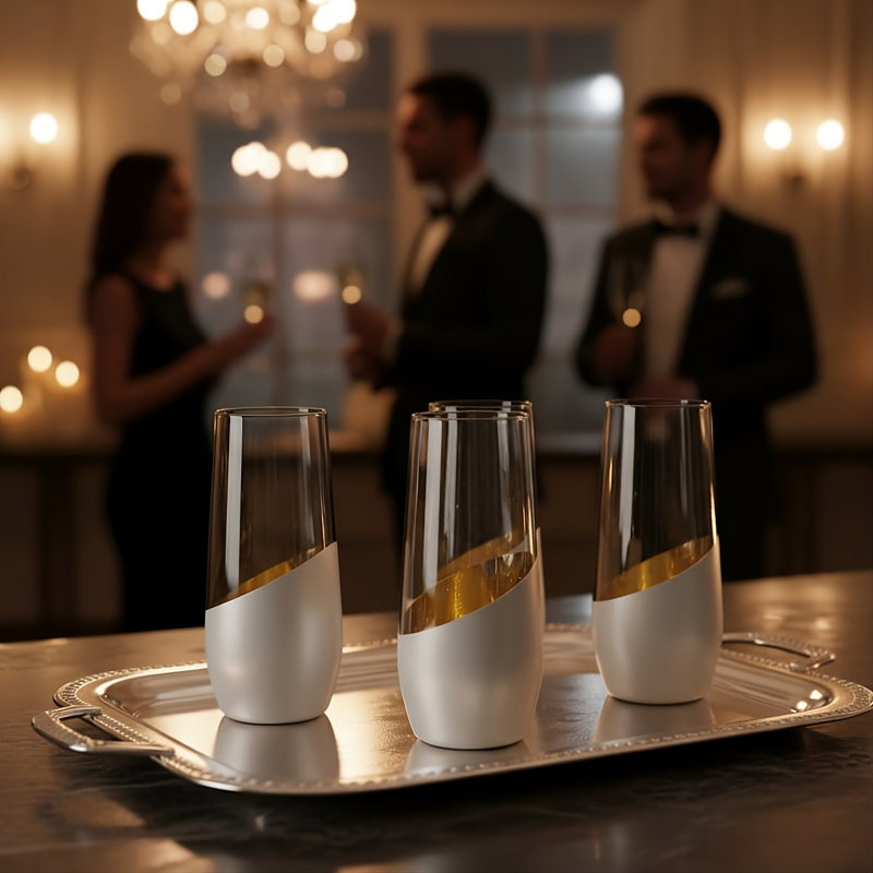 Silver Champagne Flutes Drinking Wine Glasses