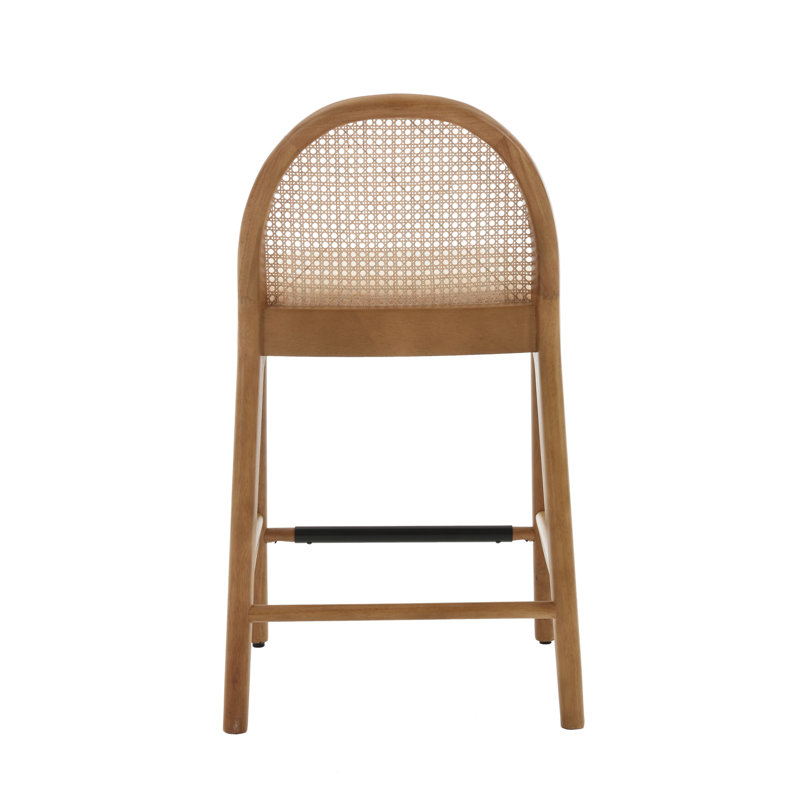 White and Natural Wood Counter Height Bar Stools with Rattan Backrests