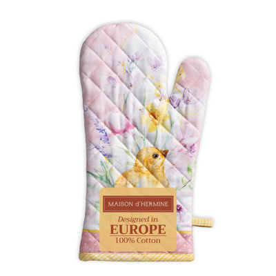 Maison d'Hermine Oven Gloves 100% Cotton Oven Mitt 7" x 13" with Loop Heat Resistant BBQ Cooking Gloves Baking Grilling Valentines Day Decorations Spring/Summer (Pack of 1, Easter Zest)