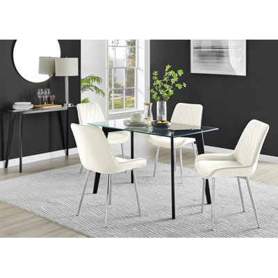 Scandinavian Dining Table Set - Minimalist Style Glass and Metal Leg with 4 Luxury Dining Chairs