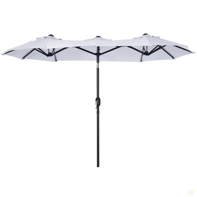 Grand parasol de marché extérieur à double face de 9,5 pi avec bouton-poussoir inclinable et manivelle Outsunny, Blanc