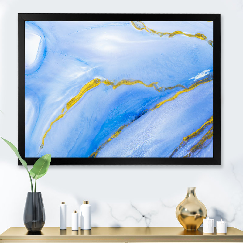 «Blue with Gold Marble», reproduction d'art sur toile, Toile avec cadre de coin noir fermé, H 30 po x l 40 po