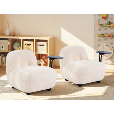 Chaise d'enfant moderne et confortable de 56 cm de large, rembourrée et dotée d'une tablette latérale intégrée