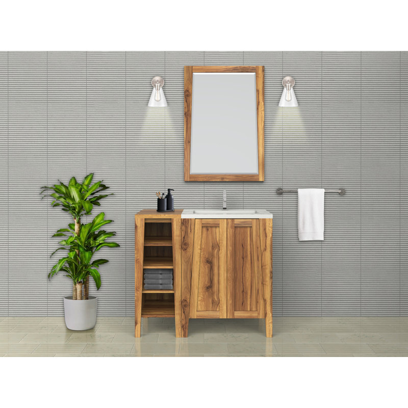 EcoDecors, Significado24" Single Teak Bathroom Vanity Including EcoDecors Signifiacado® 12'' Free Standing Bathroom Vanity with Door and Solid Wood Top, in EarthyTeak, Total width of 36-inches
