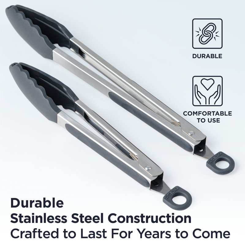 Deiss Pro 2-Piece Stainless Steel Kitchen Tongs with Silicone Tips