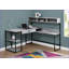 Desks, Modern L-Shaped Computer Desk with Storage, Corner Home Office Workstation, Grey Laminate &amp; Black Metal | Grey | MDF-1714191638