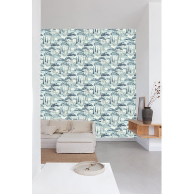 Papier peint arbre tropical bleu aquarelle