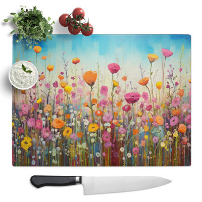 Floral Art Colour Field  Glass Chopping Board
