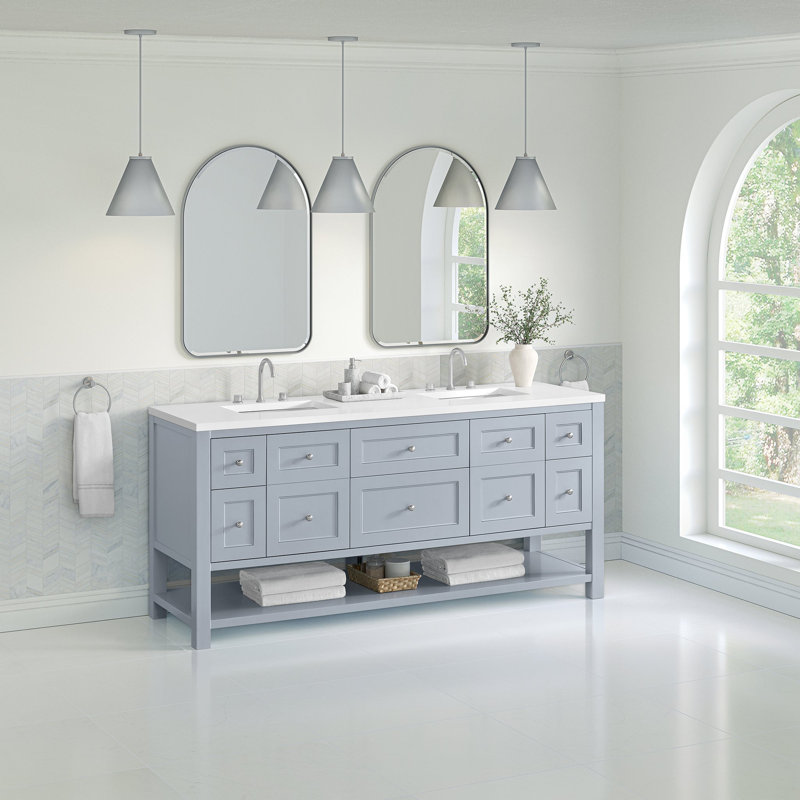 Breckenridge 72'' Double Bathroom Vanity with Top, White Zeus, 8" Widespread, Serenity Blue