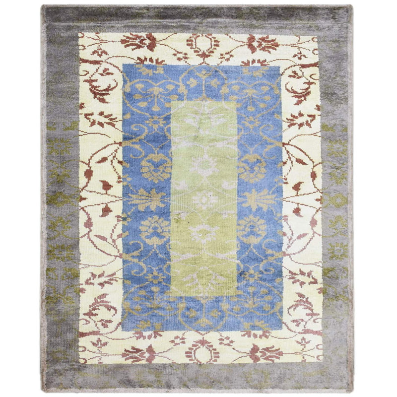 Oriental Hand Knotted Viscose Multicolor Rectangle Indoor Area Rug