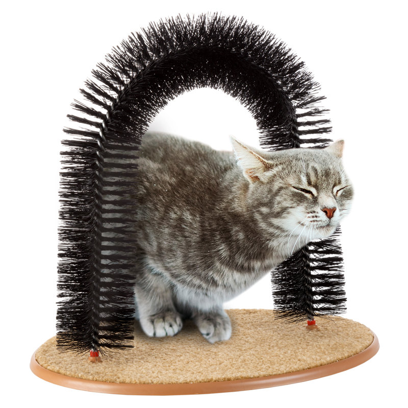 PET-auto-toiletteur pour chat PETMAKER - Brosse à poils avec arche pour chat avec base tapissée, gratte-dos et masseur pour contrôler la perte de poils et les griffes