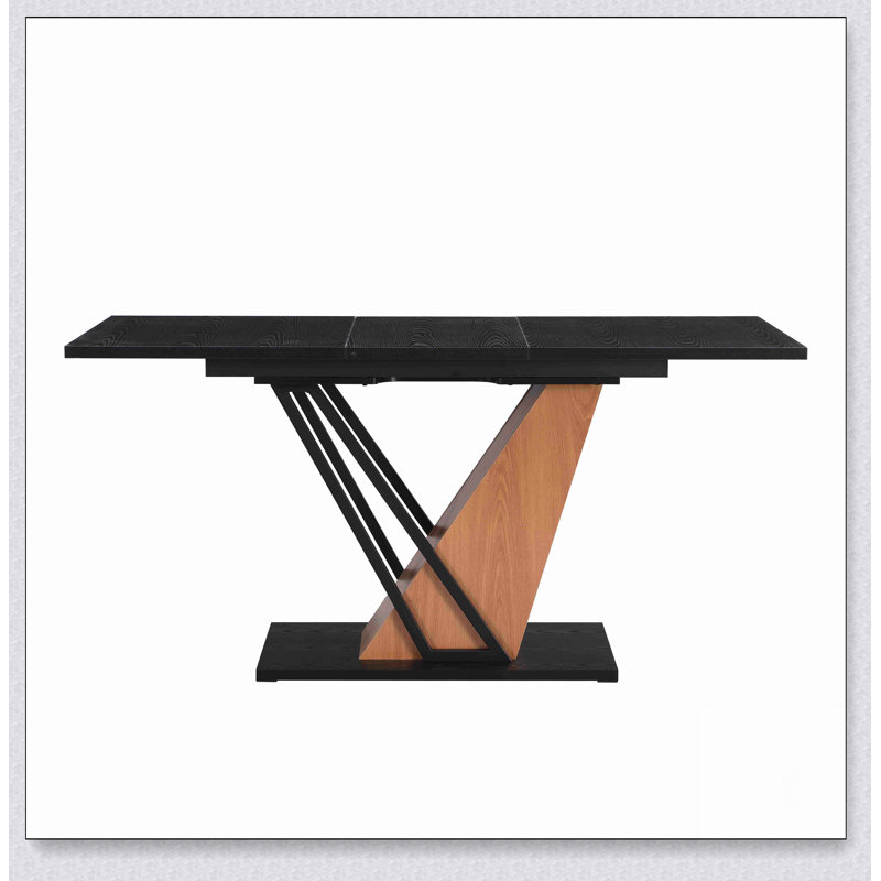 61.81 (46.46) inch Extendable Dining Table, Modern Geometric Rectangular Table with Sturdy Metal Frame and MDF base