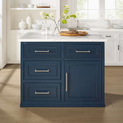 42" W Solid and Manufactured Wood Kitchen Island with Faux Marble Top