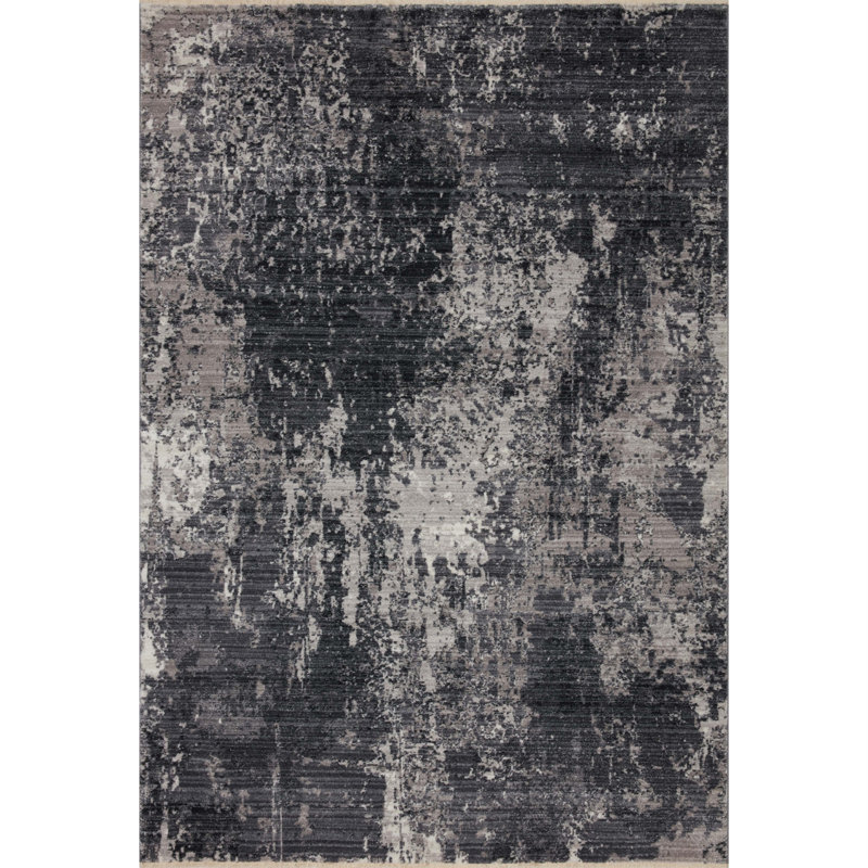 Tapis noir / gris tissé à la machine Ballyrashane, Rectangulaire 9 pi 6 po x 13 pi 1 po