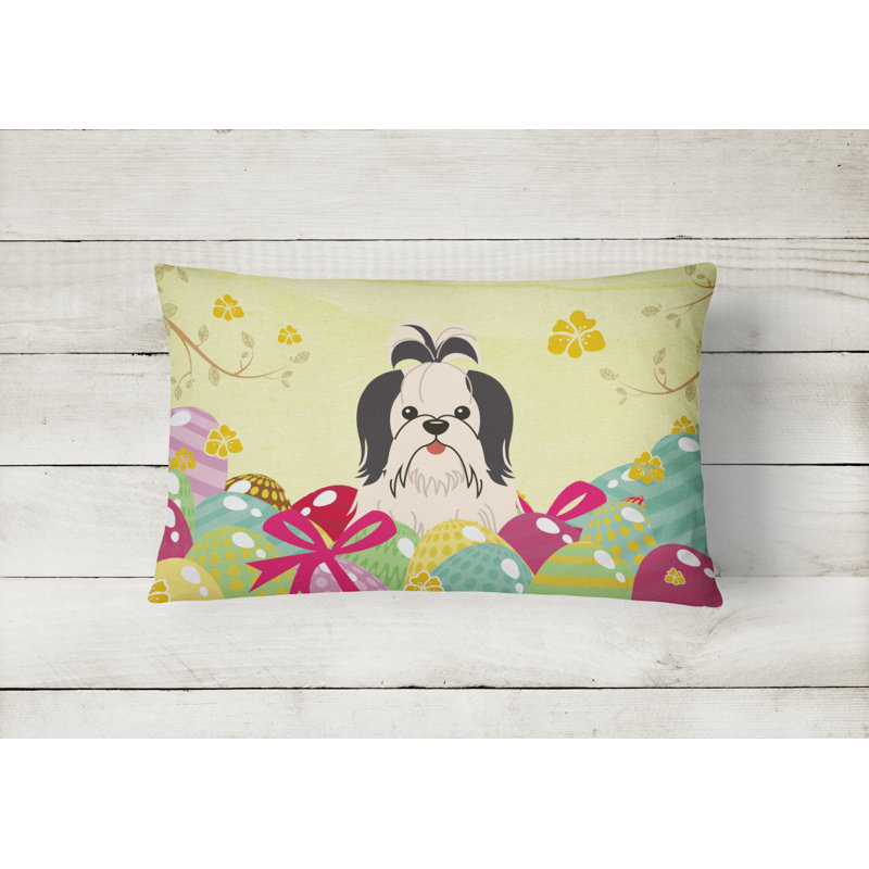 Easter Eggs Outdoor Throw Pillow, Black/White