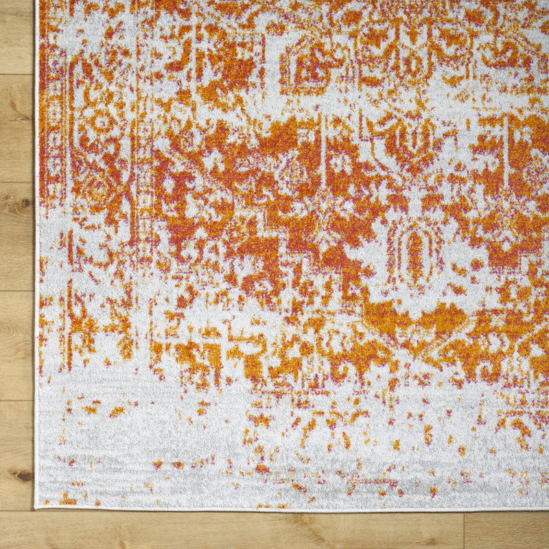 Burnt Orange Traditional Rug, Bordered Floral Rug For Living Room, Dining Room, Bedroom, Rectangle 140 x 200 cm