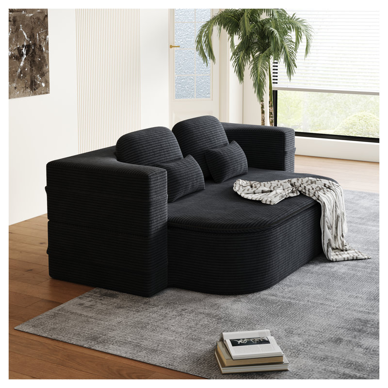 75'' Convertible Sofa Bed, 2-in-1 Foldable Corduroy Floor Sofa with Multifunctional Silk Wool Blanket, High-Density Foam Sleeper Couch for Living Room Guest Bedroom