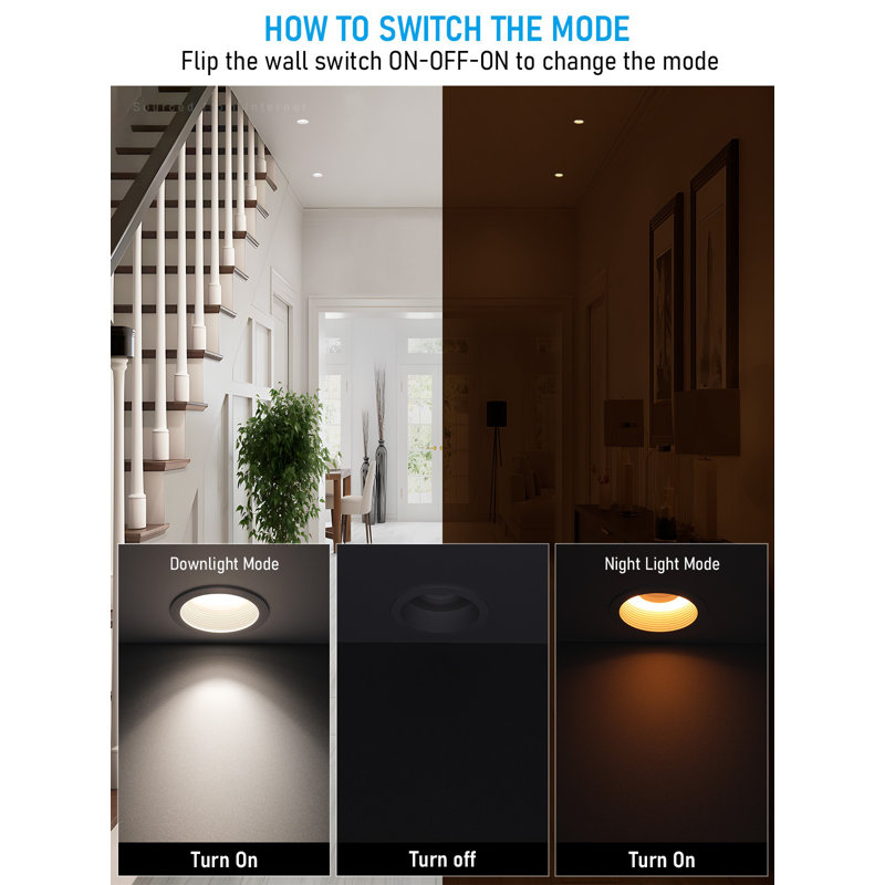 5CCT 2" LED Recessed Light with Night Light, Anti-Glare, Dimmable