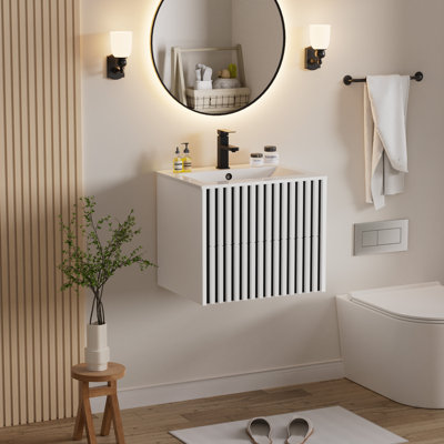 24" Wall Mounted Bathroom Vanity Set With Sink Top, Faucet And Drain, Floating Cabinet