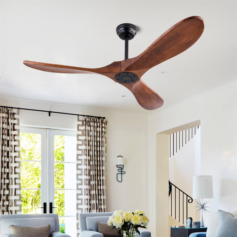 Ventilateur de plafond en bois naturel avec télécommande