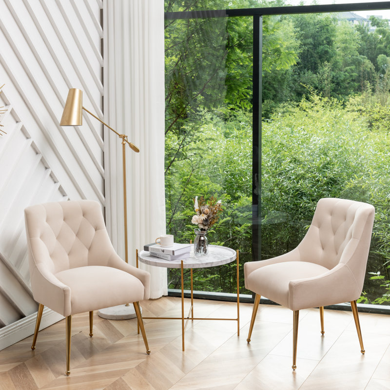 Chaise d'appoint en velours beige Baudel, Beige
