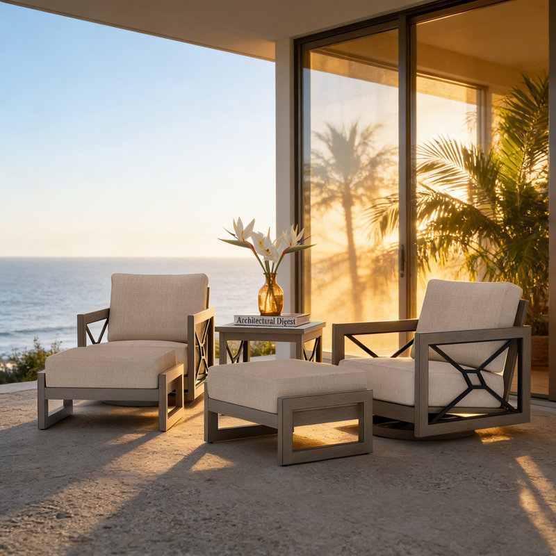 Marindo Patio Aluminum Conversation Set With Swivel Lounge Chairs, Ottomans And Sunbrella Cushions