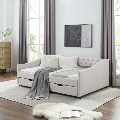 Upholstered Daybed with Storage Drawers and Tufted Back