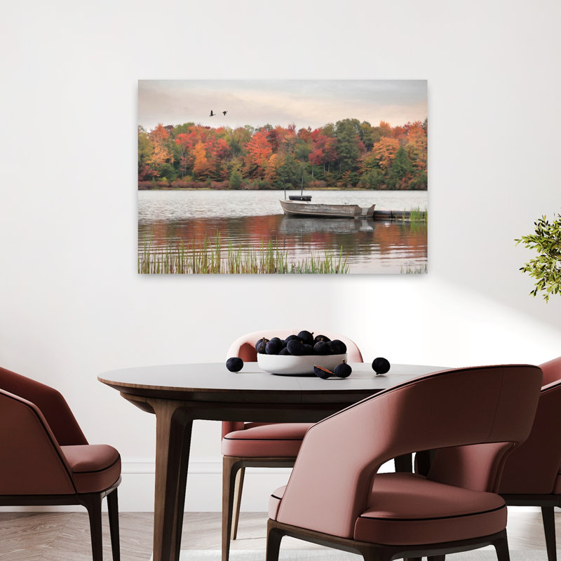 Allons à la pêche, art abstrait d'automne contemporain, H 24 po x l 36 po