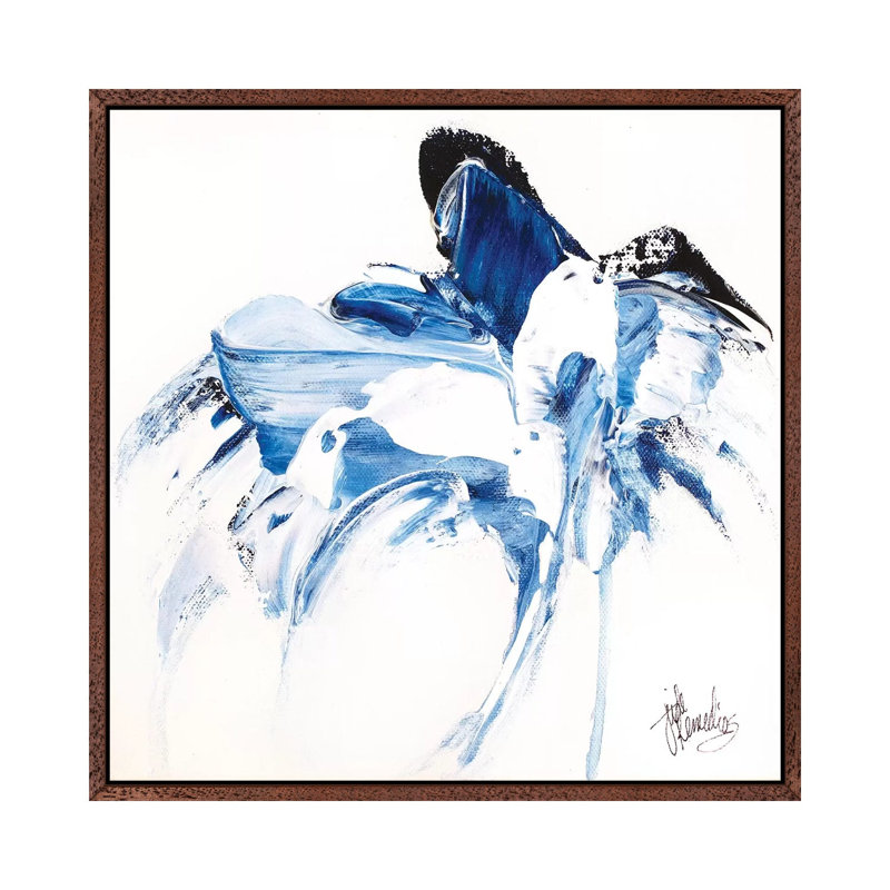 Tangled Blue III by Jude Remedios - Painting on Canvas, 45.72cm H x 45.72cm W x 3.81cm D, Classic Brown Wood Framed