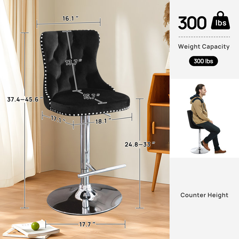 Tabouret pivotant à hauteur réglable Komara, Noir