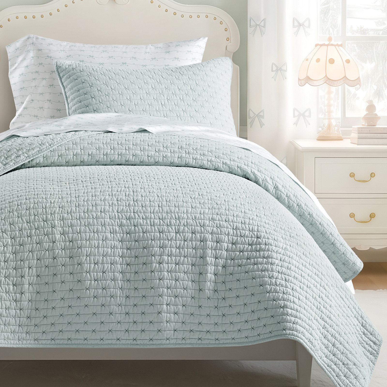 Cotton Quilt Set, Twin + 1 Sham, Seafoam