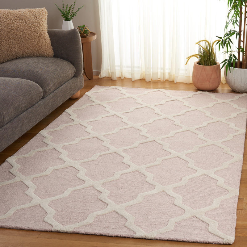 Cannen Hand Tufted Wool Geometric Rug, Rectangle 11' x 15', Ivory/Light Pink