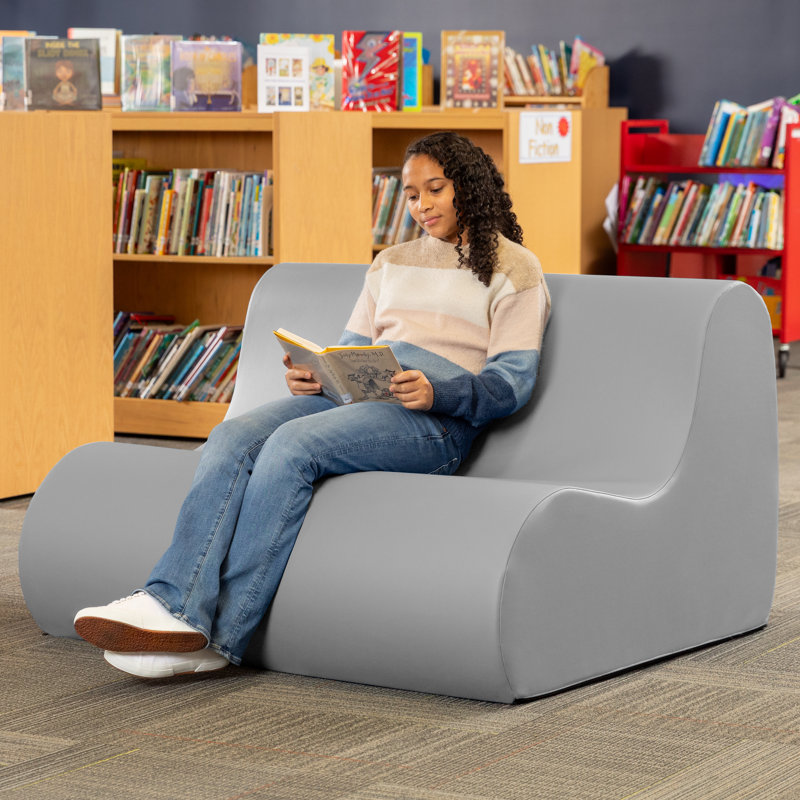 Jaxx Midtown Sofa - 2-Seat Commercial Grade Soft Seating For Library, Media Center, Daycare Or Classrooms With Premium Wipe-Clean PU Vinyl - Large Size, Submarine Grey
