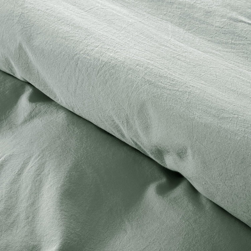 Ensemble de housse de couette en coton de couleur unie Stonewashed, Housse de couette très grand californien + 2 taie, Vert