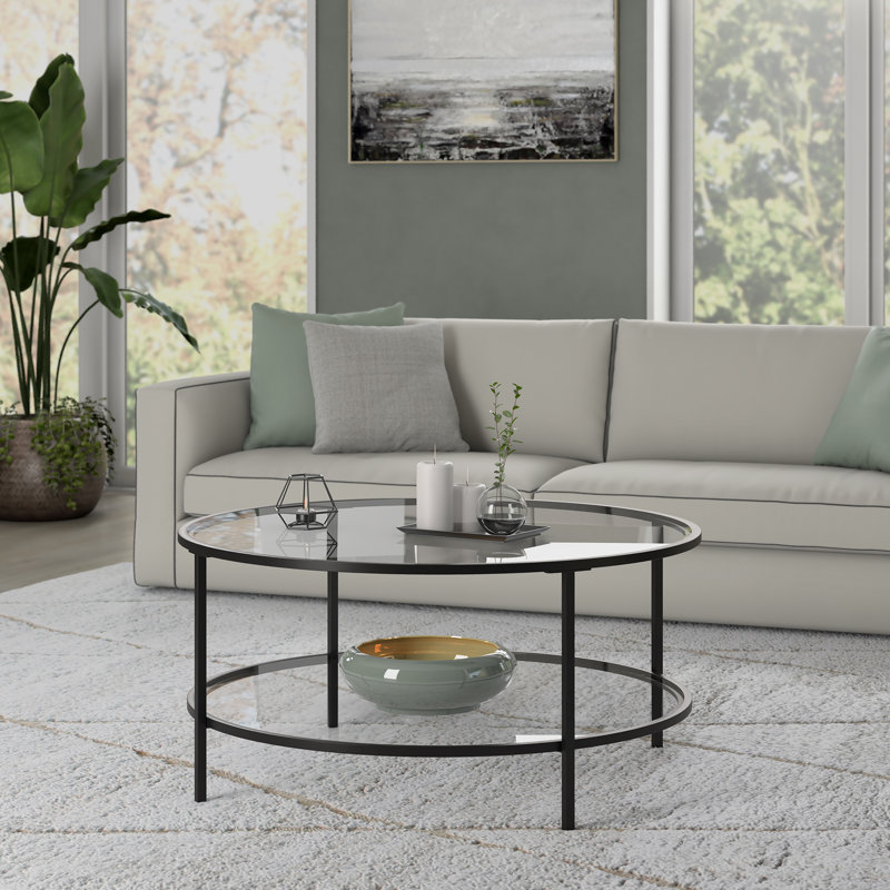 Four Leg Coffee Table with Storage, Blackened Bronze
