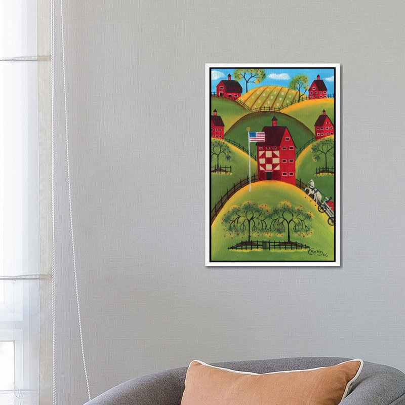 Red Apple Quilt Barns 1 Piece Wall Art on Canvas, 66.04 cm H x 45.72 cm W, White Framed