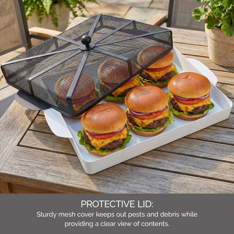 Desserte rectangulaire Gourmet Basics par Mikasa BBQ to Go avec couvercle en maille de fer, 16,5 x 11 po