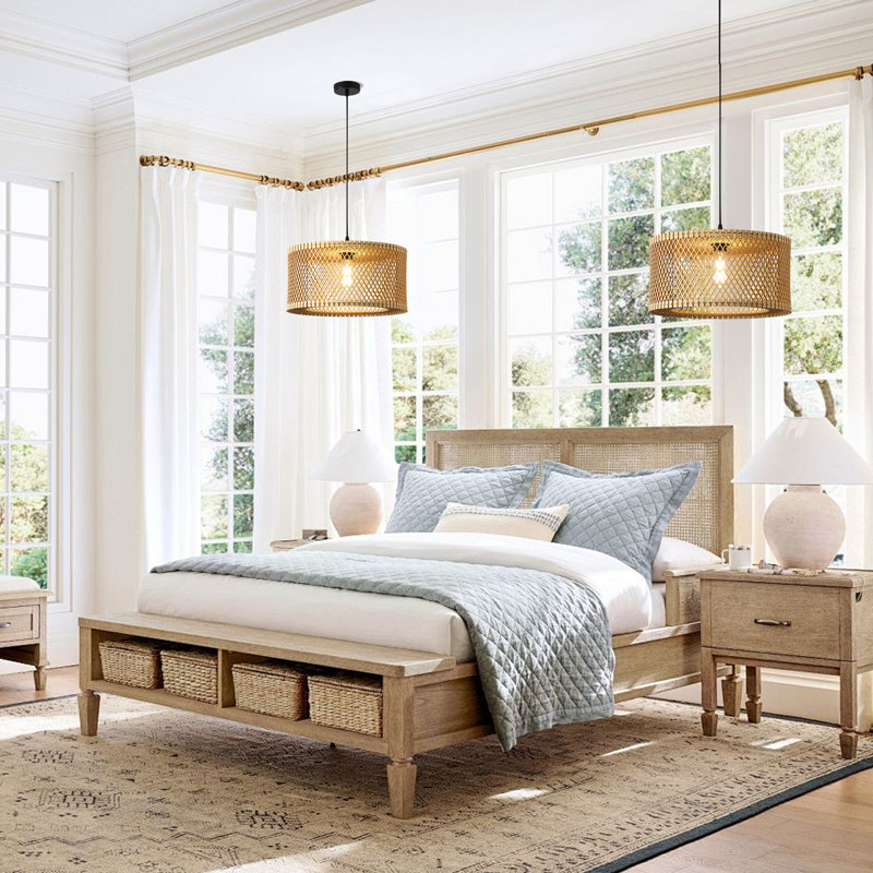 1 - Light Farmhouse Boho Wooden Caged Pendant Light